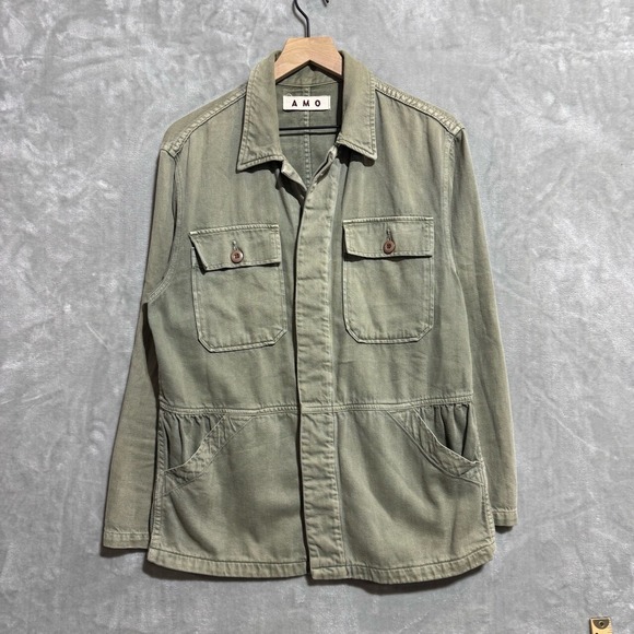 AMO‎ Jacket Women's Small Olive Green Utility Collared Button Front Four Pockets - Picture 1 of 7